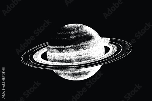 Saturn planet with halftone stipple effect for the y2k collage design of grunge punk. grainy photocopy texture for experimental dotted retro design