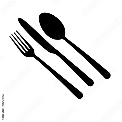 A set of silverware including a fork spoon and knife on a white background