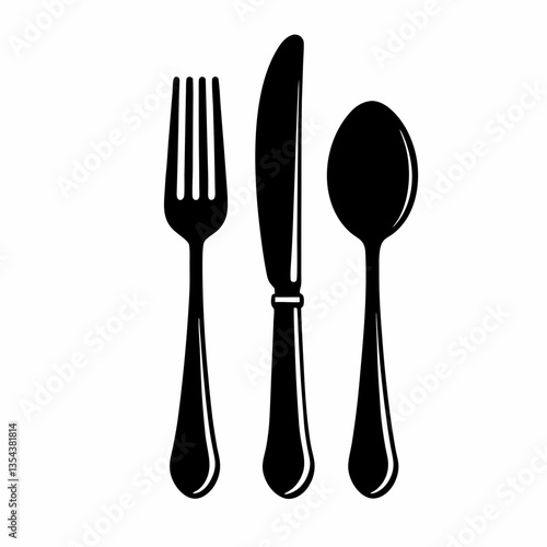A set of silverware including a fork spoon and knife on a white background