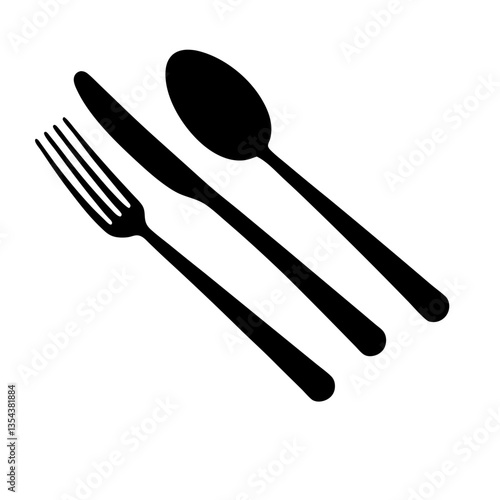 A set of silverware including a fork spoon and knife on a white background