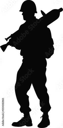 soldiers with anti tank missile silhouette vector, military man in the battle