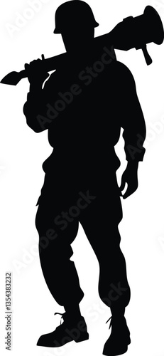 soldiers with anti tank missile silhouette vector, military man in the battle