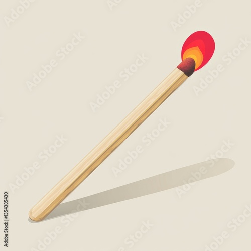 Match stick in vector style, elongated wooden shaft with a red ignition head, clean and sharp lines, smooth geometric shapes, isolated on a plain background, versatile and professional.