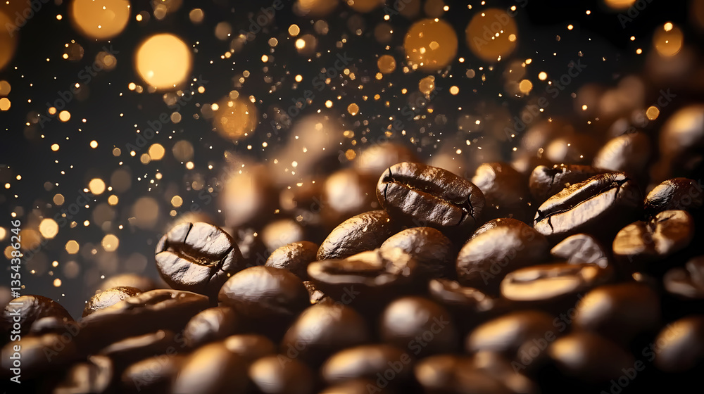 Close-up of Roasted Coffee Beans with Glossy Texture Close-up of Roasted Coffee Beans with Glossy Texture