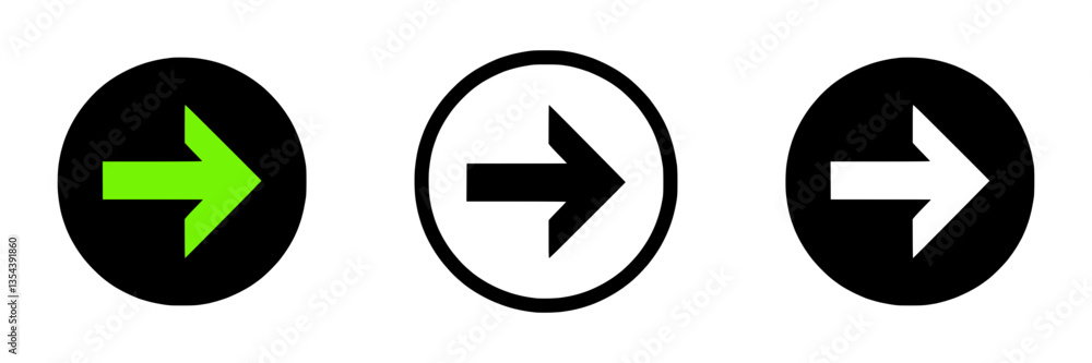 Icon set with right arrows in different styles and colors Icon set with right arrows in different styles and colors