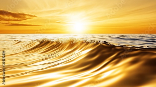 Golden ocean wave sunset; peaceful seascape
