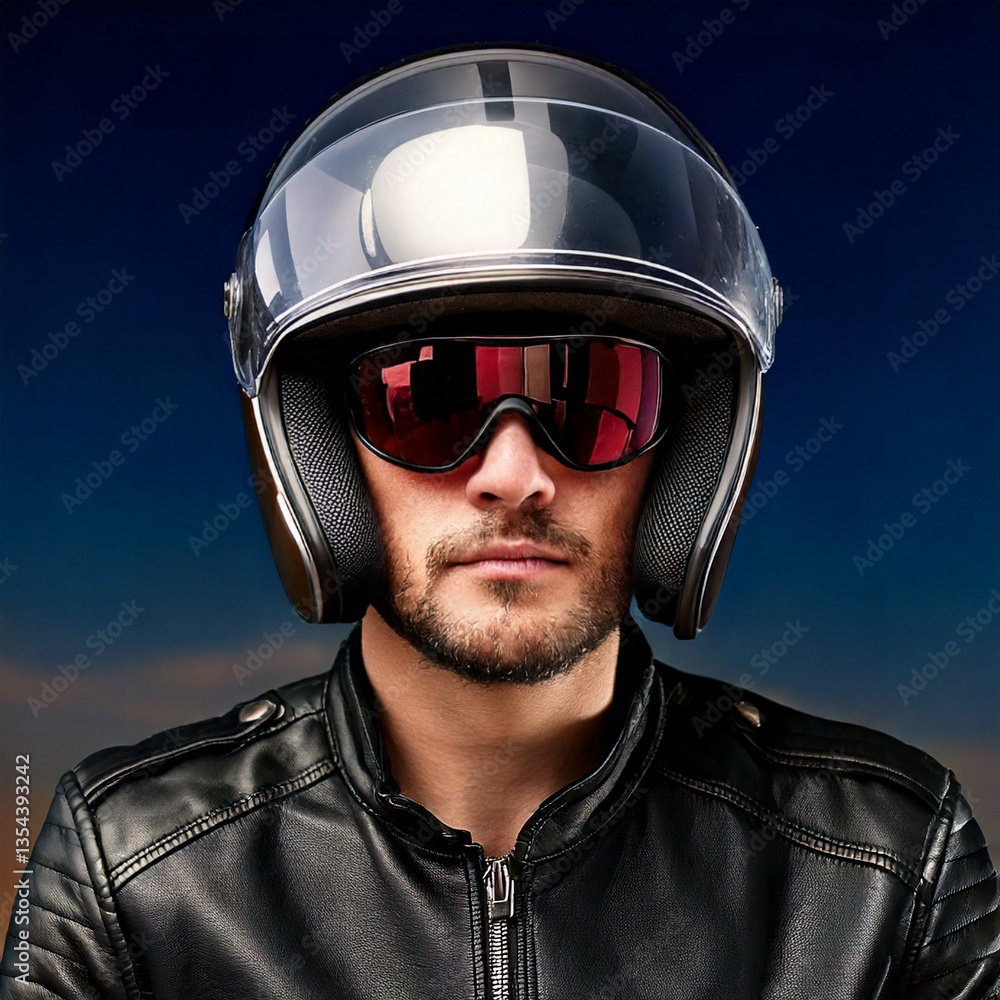 portrait of a young man wearing a motorcycle helmet