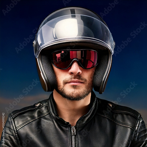 Obraz na płótnie portrait of a young man wearing a motorcycle helmet w salonie