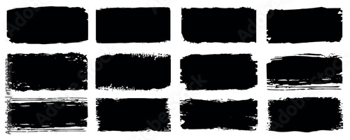 Set of grunge rectangle shape. crayon style handwriting text boxes set. Black square shapes with ripped jagged borders on white background. Vintage grunge boxes for collage, text, banner, sticker. 