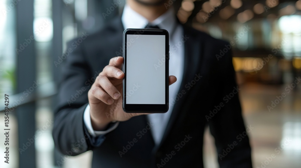 Businessman Presenting Blank Smartphone Screen Businessman Presenting Blank Smartphone Screen