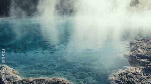 Serene Geothermal Lake with Rising Steam