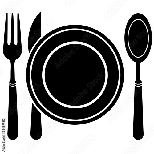 tablespoon table knife fork and plate dinner set vector icon on white background 