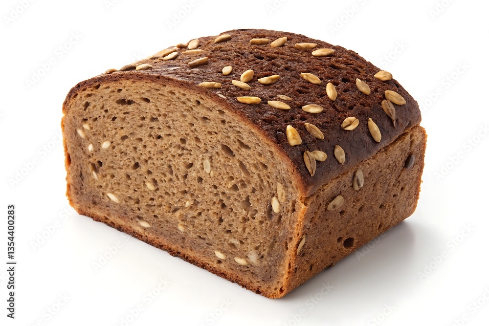 Fresh dark rye bread with sunflower seeds, isolated on white background Fresh dark rye bread with sunflower seeds, isolated on white background