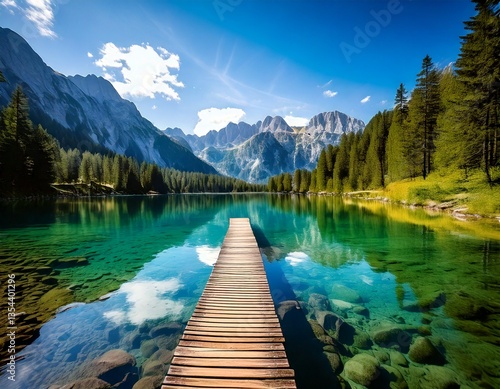 Idyllischer Bergsee mit Holzsteg – Naturparadies für Sommerurlauber
