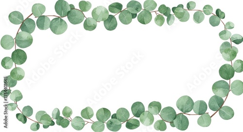 A vibrant watercolor illustration of lush green leaves forming a decorative border, adding a touch of nature, ideal for invitations, cards, or botanical-themed designs.
