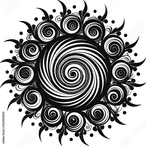 Abstract spirals , Vortex swirl motion elements, rotating spirals simple minimal black color silhouette