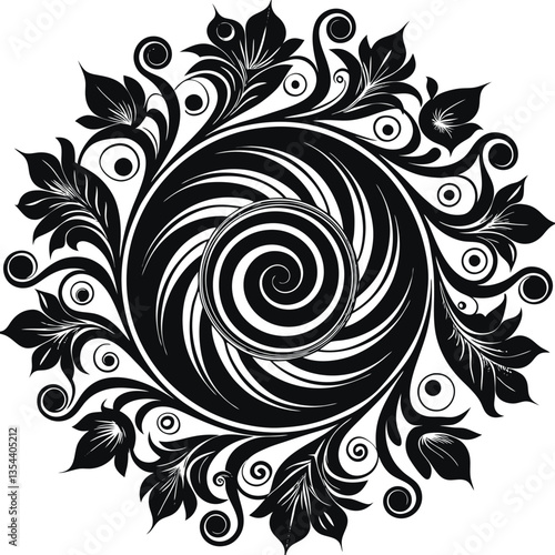 Abstract spirals , Vortex swirl motion elements, rotating spirals simple minimal black color silhouette