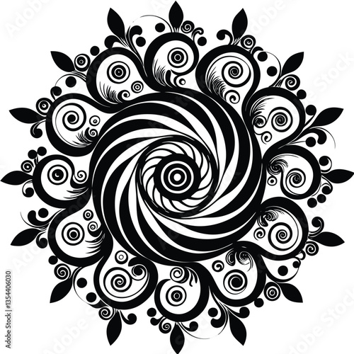Abstract spirals , Vortex swirl motion elements, rotating spirals simple minimal black color silhouette