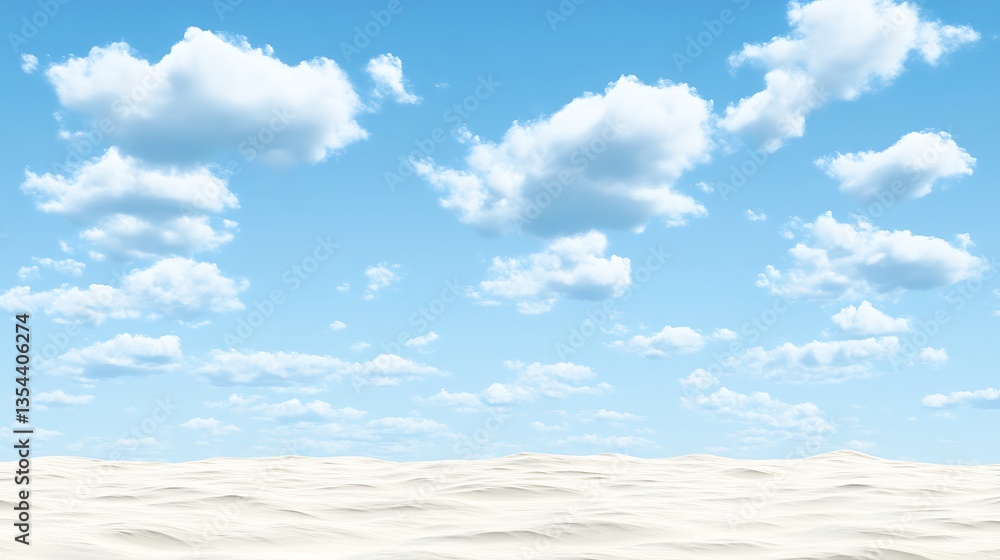 Serene beach landscape with puffy clouds and a clear blue sky. Serene beach landscape with puffy clouds and a clear blue sky.