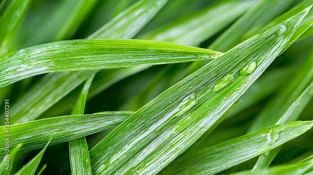 Obraz premium Green Leaves with Water Drops Closeup Nature Background, Fresh and Natural.