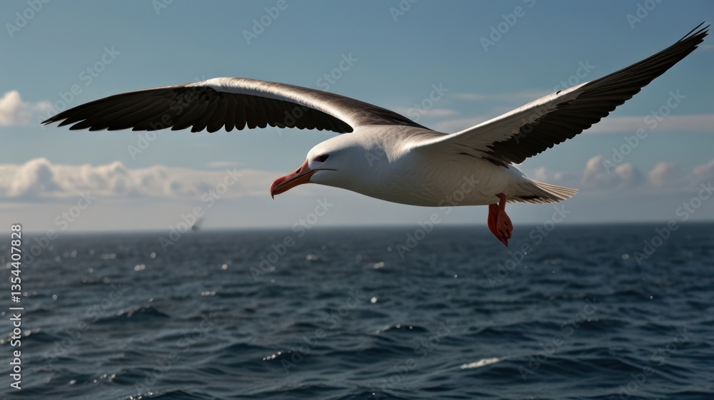 Fototapeta premium Seabird in flight over ocean (3)