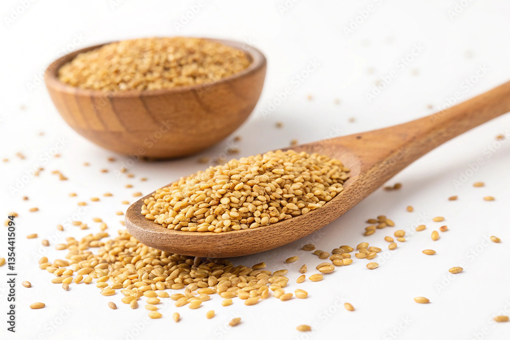 Flax Seeds in Wooden Spoon Isolated on White Background Flax Seeds in Wooden Spoon Isolated on White Background