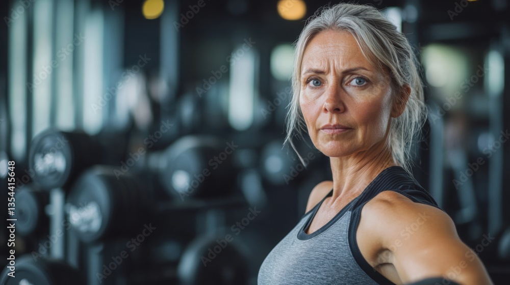 Fototapeta premium Determined Woman with Grey Hair in a Gym