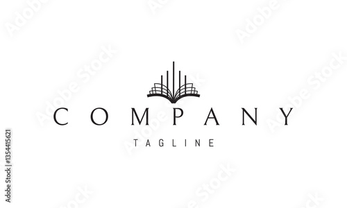 Vector logo with an abstract image of an open book and columns on top.
