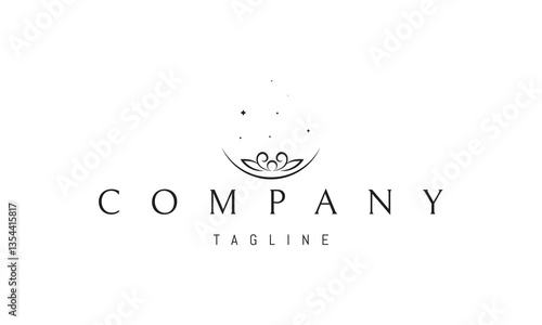 Vector logo with an abstract image of a flower in a bowl with stars above it.