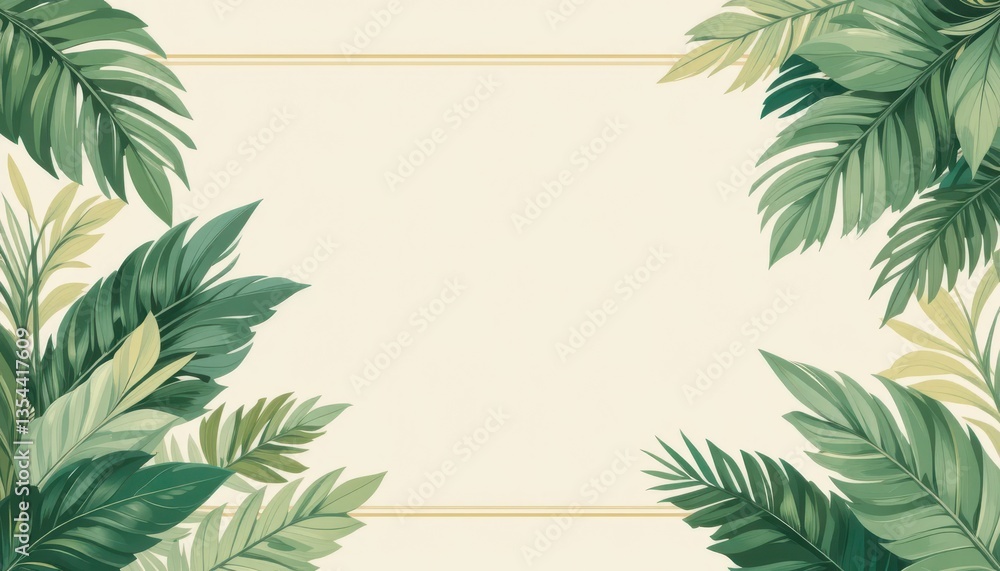 Elegant Tropical Leaf Design Soft Green & Cream Botanical Background Elegant Tropical Leaf Design Soft Green & Cream Botanical Background