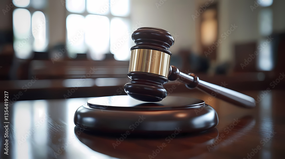 Close-up of Gavel in Courtroom with Soft Lighting Close-up of Gavel in Courtroom with Soft Lighting