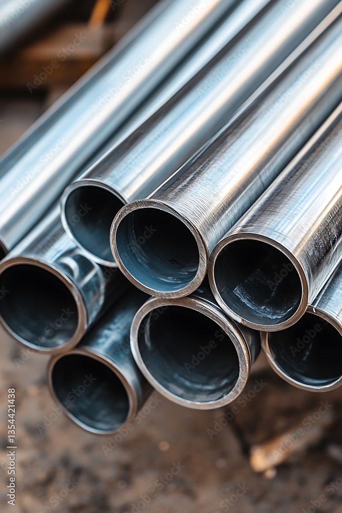 Several polished metal pipes arranged in a structured stacked formation Several polished metal pipes arranged in a structured stacked formation