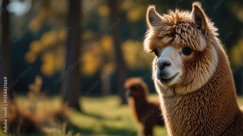 Obraz premium Fluffy alpaca in a field