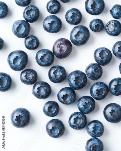 Blueberries Scattered on White Background