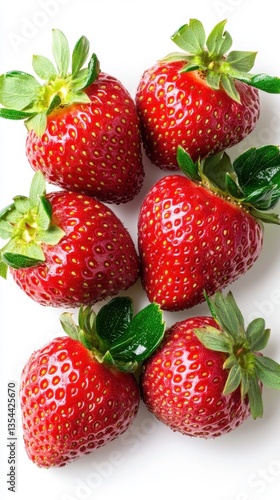 Closeup of Six Ripe Red Strawberries on White Background