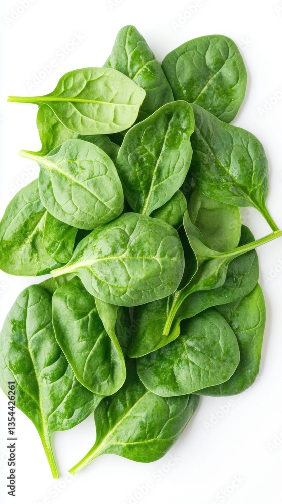 Fototapeta premium Fresh Green Spinach Leaves on White Background