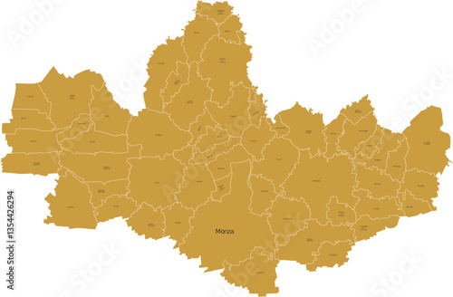 Vector image of the province of Monza e Brianza with separate municipalities and editable labels	