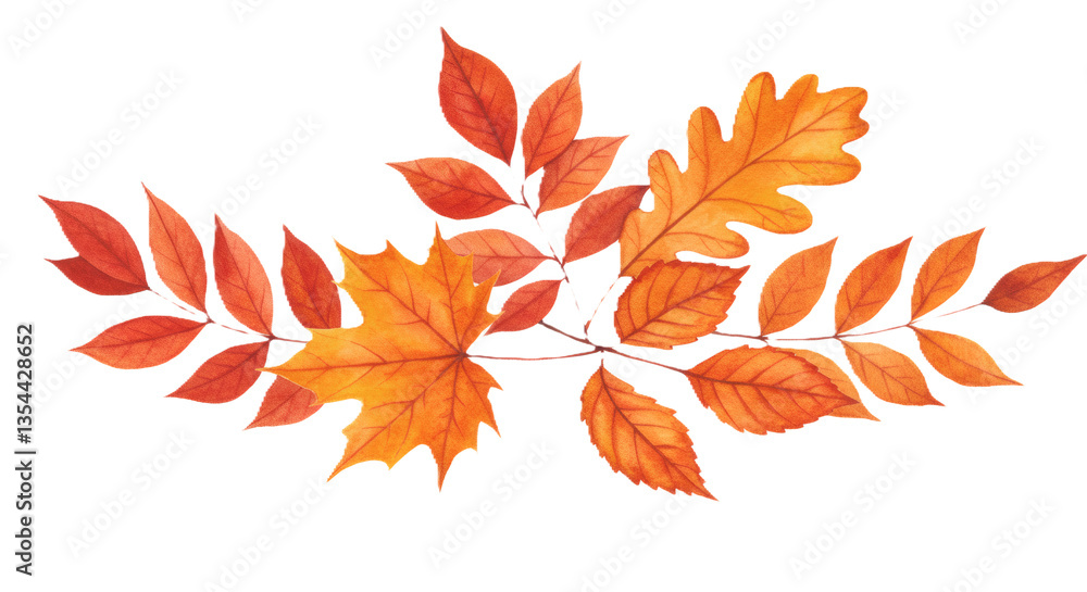 Watercolor autumn leaves art composition. Hand painted fall foliage botanical illustration on isolated white background1 Watercolor autumn leaves art composition. Hand painted fall foliage botanical illustration on isolated white background1