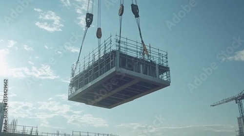 Construction Site: A Prefabricated Concrete Section Being Lifted by a Crane