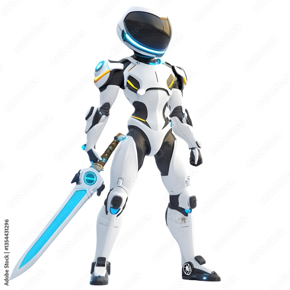 White Futuristic Robot Character With Sword White Futuristic Robot Character With Sword