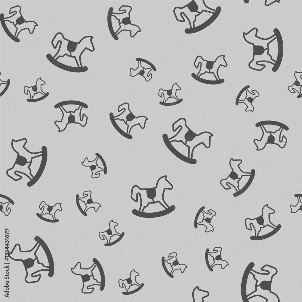 Obraz premium Wooden horse toy solid seamless pattern, happy christmas theme. Vector graphics. Toy gift for children sign background, filled with glyphs icon.