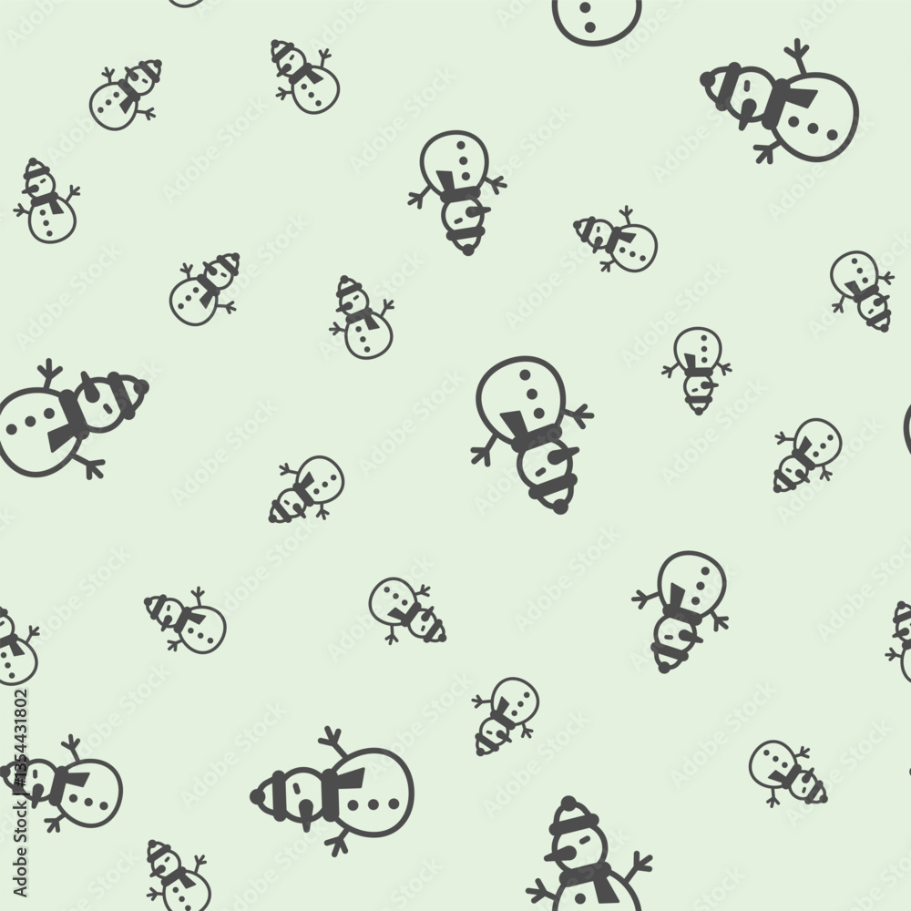 Snowman with scarf and hat solid seamless pattern, happy christmas theme. Vector graphics. Snow ball humanoid man, kids joy sign background, filled with glyphs icon. Snowman with scarf and hat solid seamless pattern, happy christmas theme. Vector graphics. Snow ball humanoid man, kids joy sign background, filled with glyphs icon.