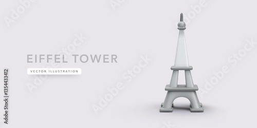 Eiffel Tower with shadow in 3d realistic style. Vector illustration