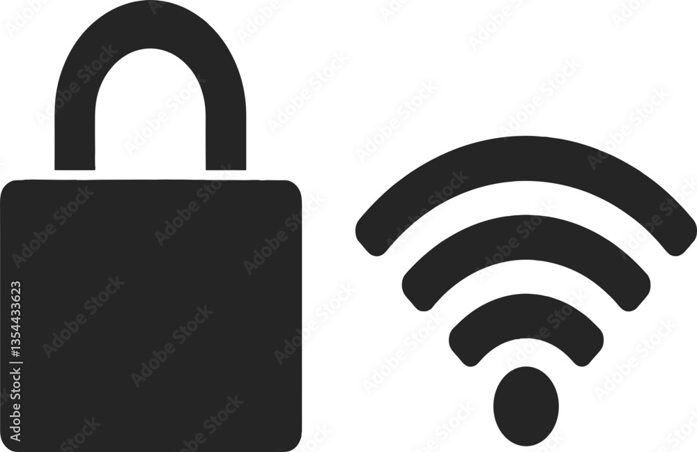 Wi-Fi Security Lock Icon in Black and White Style Wi-Fi Security Lock Icon in Black and White Style