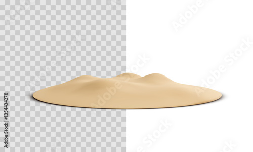 Sand island with shadow in 3d realistic style isolated on background. Vector illustration