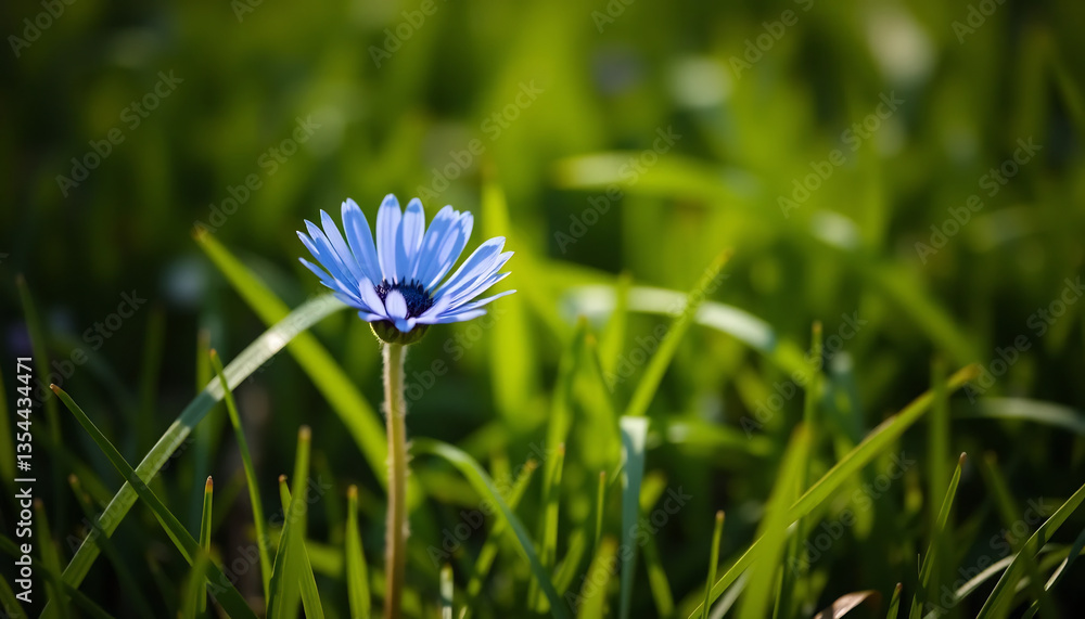 Single Blue Cornflower on Grass Single Blue Cornflower on Grass