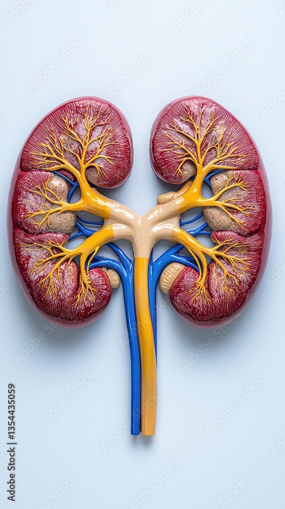 Naklejka premium Detailed Anatomical View of Human Kidneys with Vascular Structures