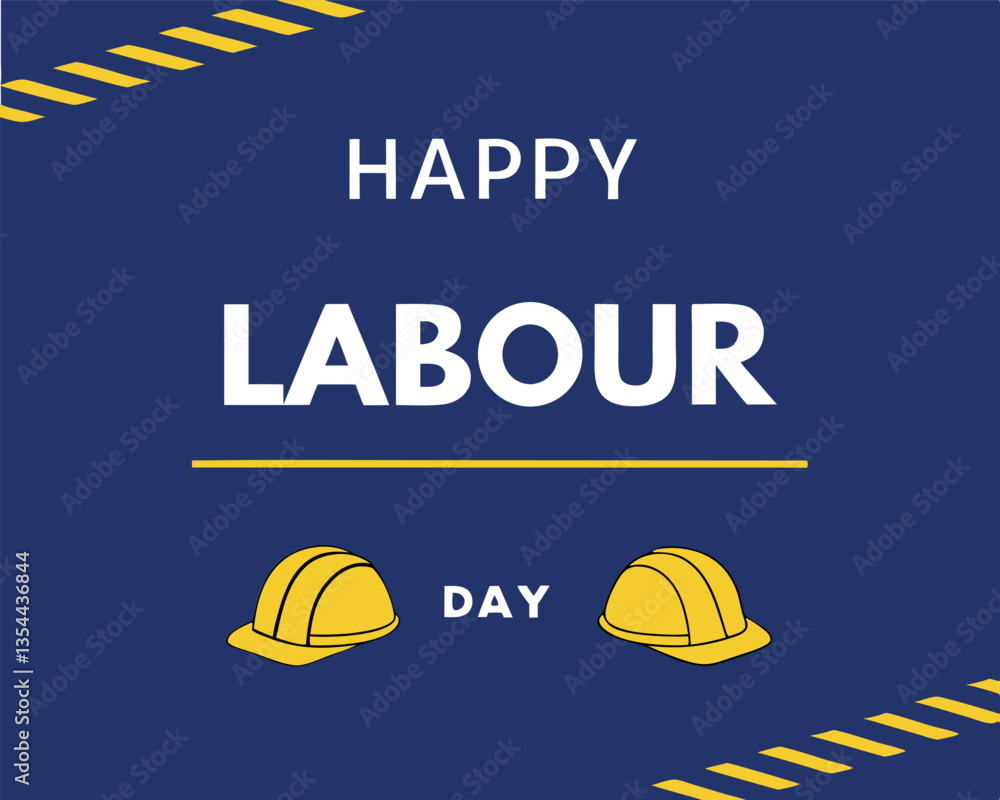 Happy Labour Day Banner with Yellow Hard Hat on Blue Background. Happy Labour Day Banner with Yellow Hard Hat on Blue Background.