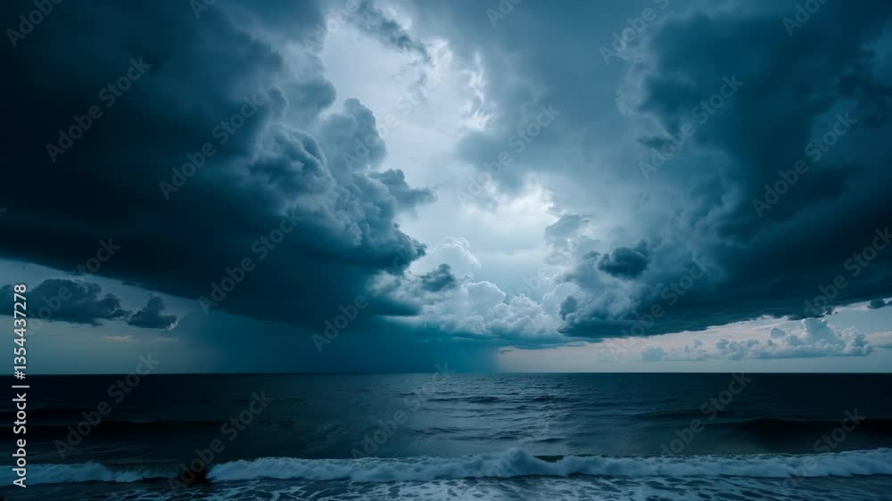 Dark Stormy Sky Over Ocean with Forming Hurricane Clouds Dark Stormy Sky Over Ocean with Forming Hurricane Clouds