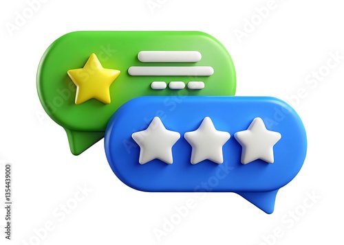 3d customer feedback icon with star ratings and speech bubbles icon isolated on white background